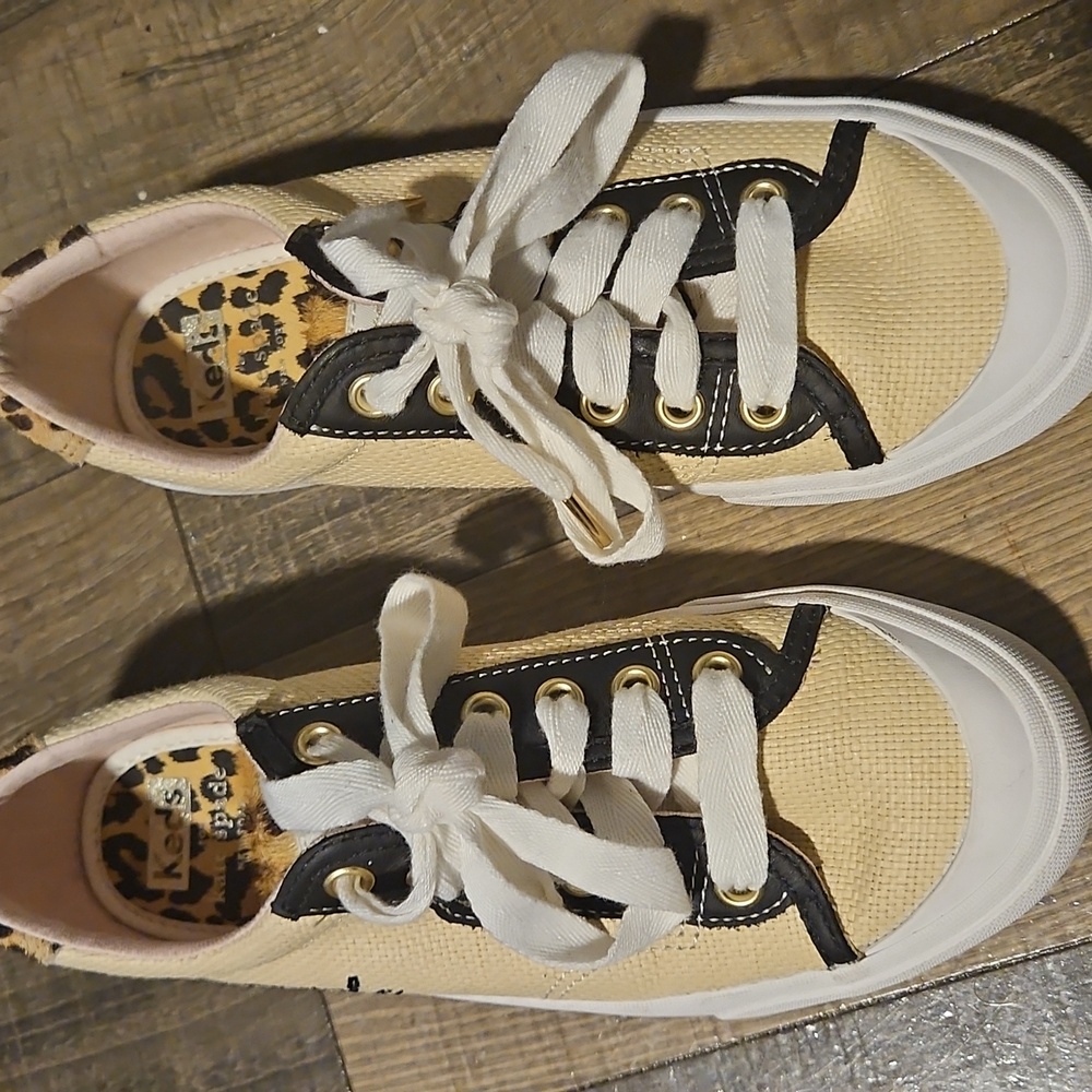 kate spade Cream Canvas Sneakers with Leopard Trim and Black Accents - Picture 4 of 10